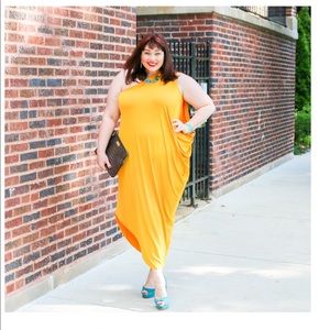 Lane Bryant Yellow Gold One Shoulder Draped Dress